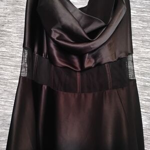 Next/Up Elegant Black Spaghetti Strap Satin Dress